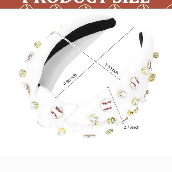 Baseball Embellished Headband White - Picture 2 of 5